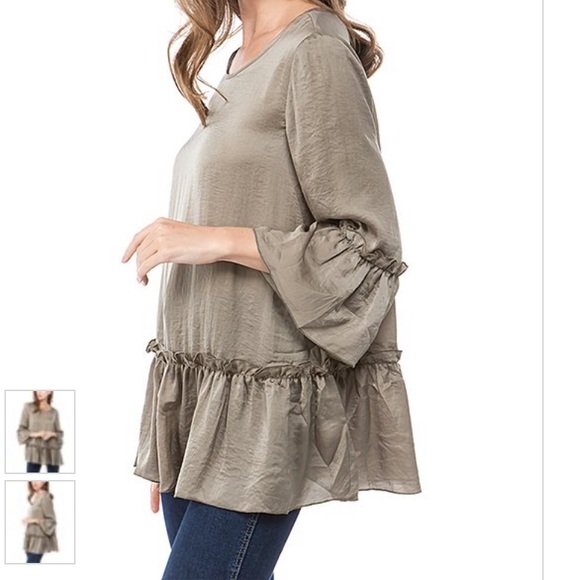 Olive Green Ruffle-Hem Top - Women DÉ SEPRESO size Medium - Picture 1 of 2